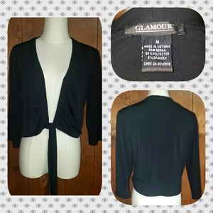 Glamour black 3/4 sleeve cropped cardigan shrug